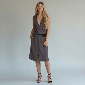 Brochu Walker Asymmetrical Claren Drop Waist Dress Grey Black Size Small